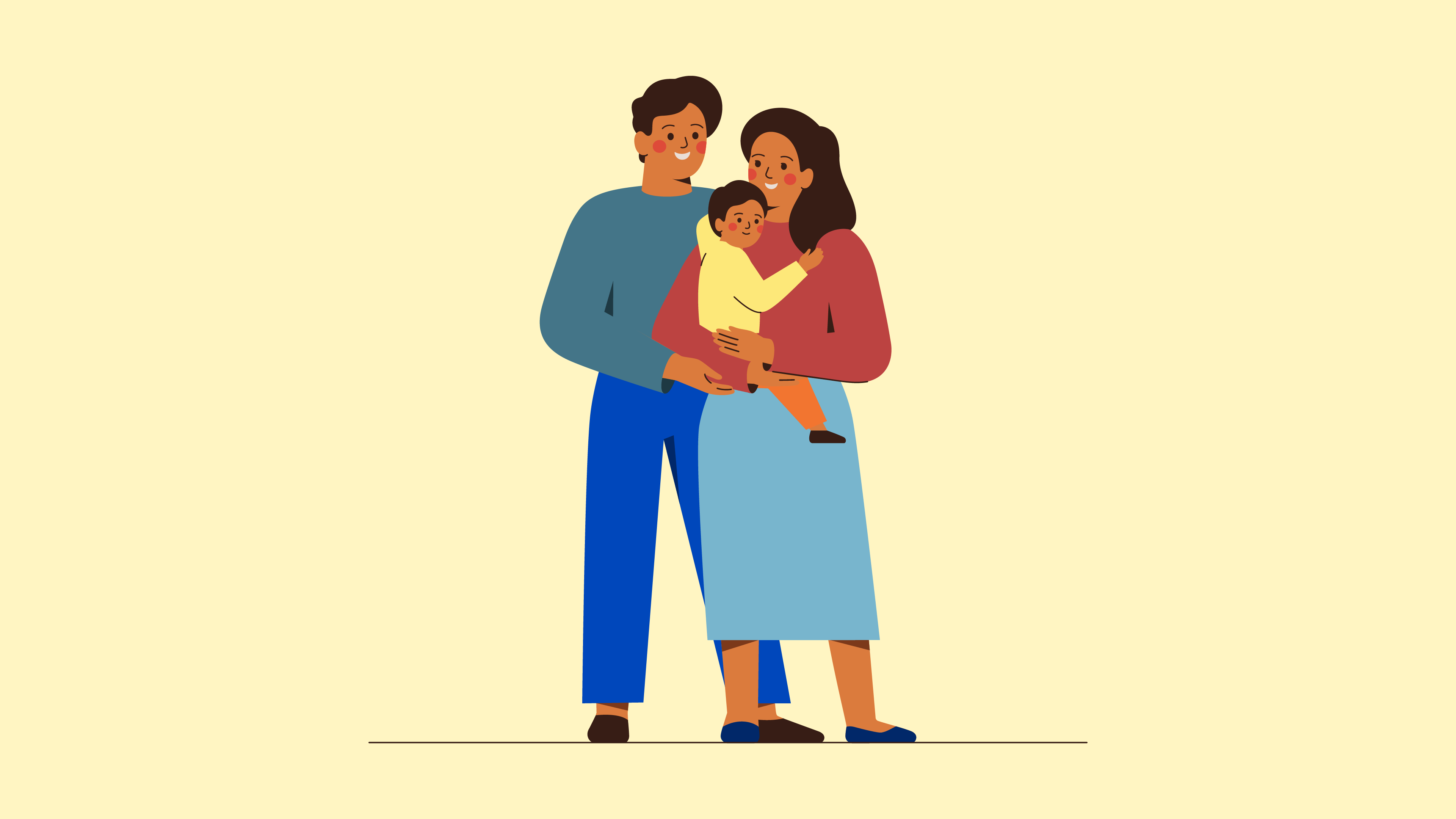 An illustration of a man and woman and their child