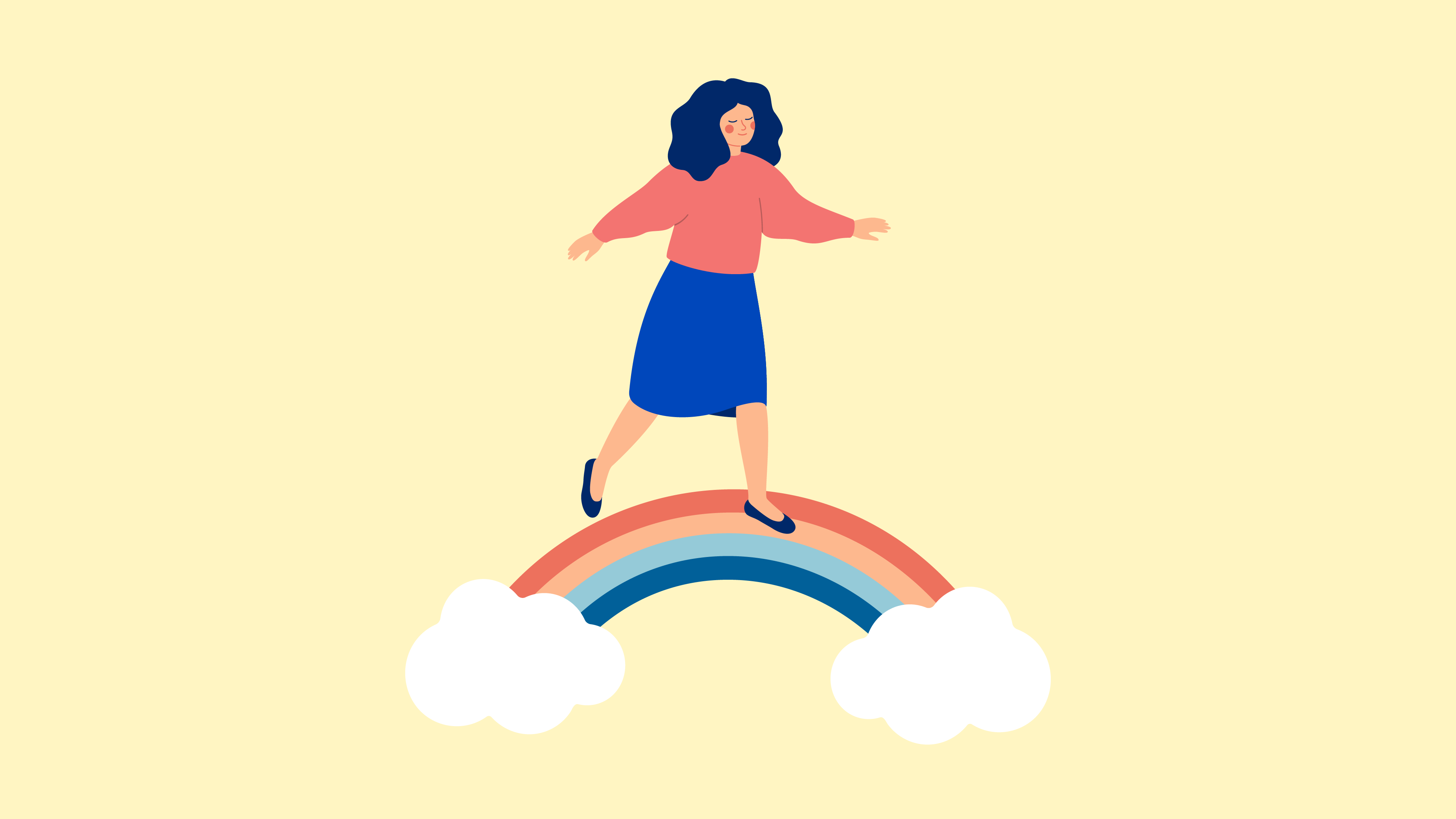 Illustration of woman walking on a rainbow
